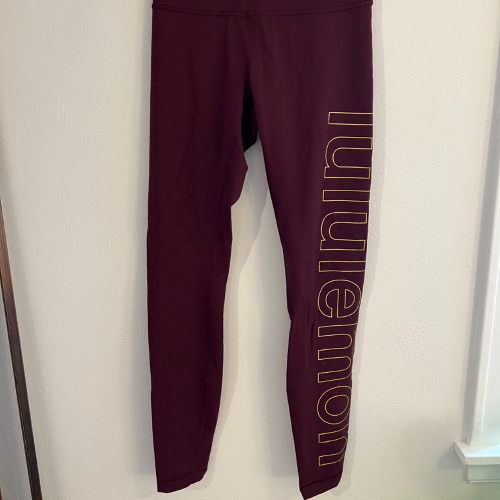 Lululemon Logo Leggings Maroon and Gold Size 8